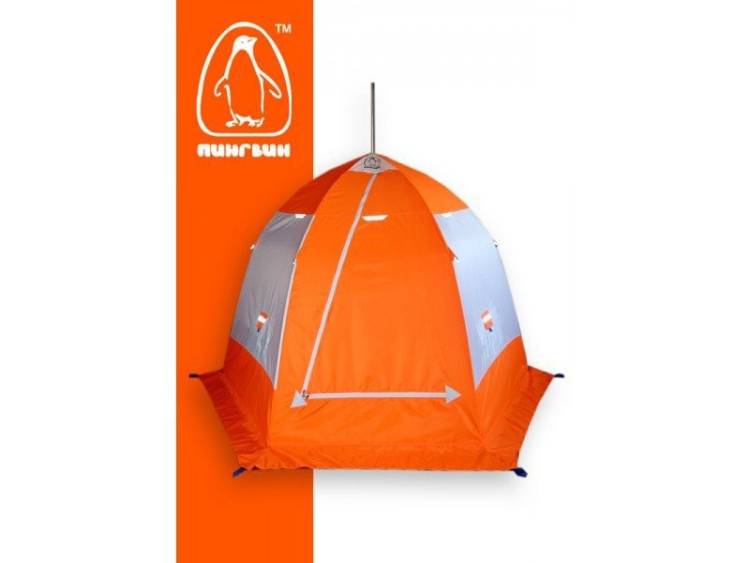 Палатка для зимней рыбалки Пингвин 4 с дышащим верхом (1-сл.) бело-оранжевый
