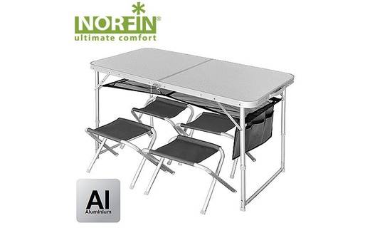 Стол складной Norfin Runn NF алюминиевый 120x60 +4 стула набор